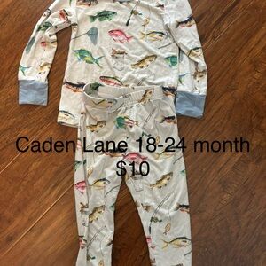 Caden Lane Cream and Blue Pajama Sets with fish